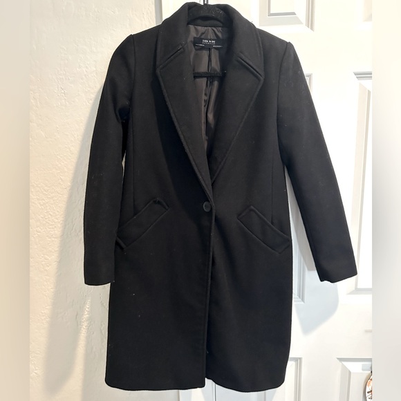 Zara Woman’s Masculine Black Pea Coat Sz XS - Picture 1 of 4